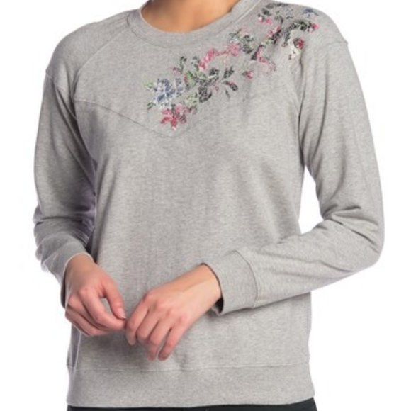 Lucky Brand Tops - Lucky Brand Crew Sweatshirt Floral Embroidered